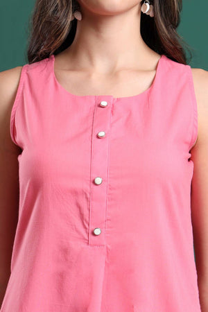 Pink Solid Cotton Palazzo Suit Set