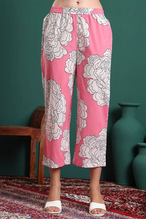 Pink Solid Cotton Palazzo Suit Set