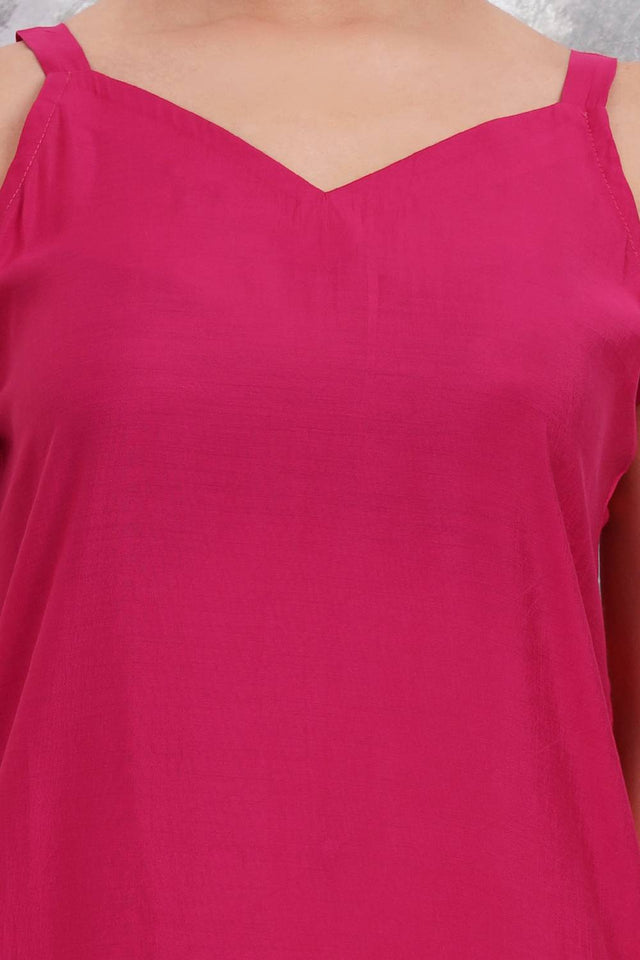 Pink Solid Silk Blend Straight Cut Suit Set