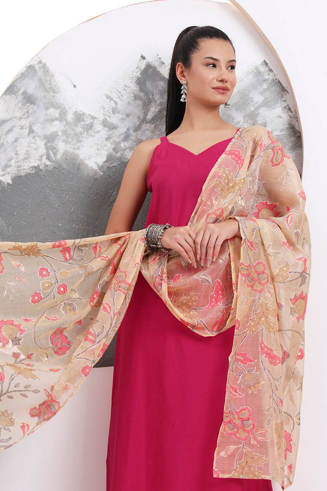 Pink Solid Silk Blend Straight Cut Suit Set