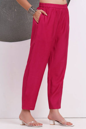Pink Solid Silk Blend Straight Cut Suit Set