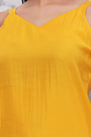 Yellow Solid Silk Blend Straight Cut Suit Set