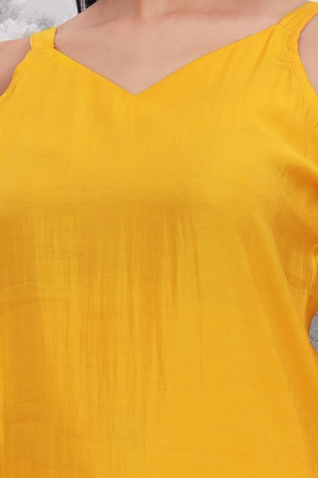 Yellow Solid Silk Blend Straight Cut Suit Set