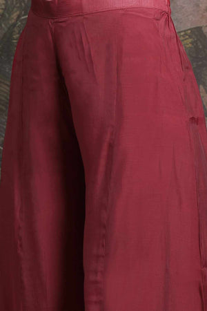 Maroon Embroidery Chanderi Silk Kurti Palazzo Set