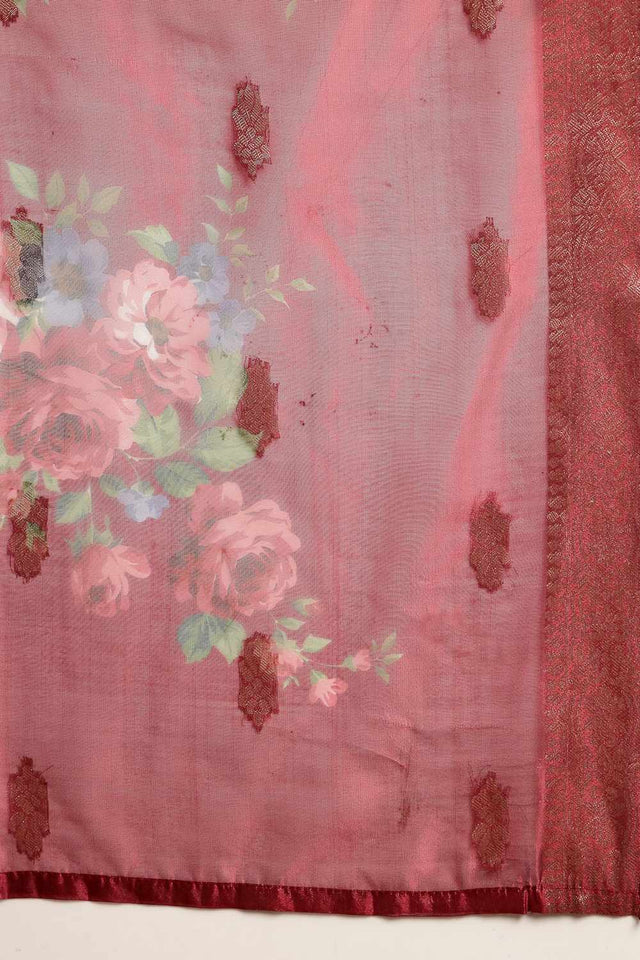 Maroon Embroidery Chanderi Silk Kurti Palazzo Set