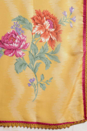 Yellow Embroidery Chanderi Silk Kurti Pant Set