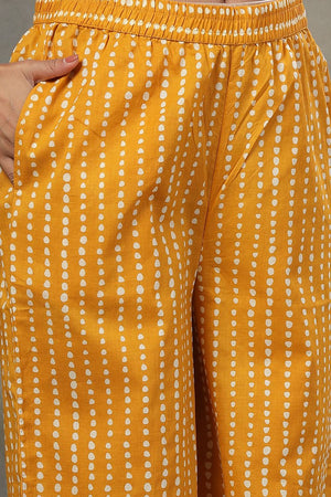 Mustard Striped Printed Cotton Palazzo Suit Set