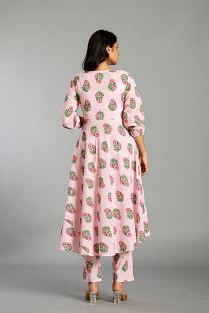 Pink Floral Printed Cotton Straight Cut Suit Set