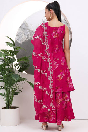Dark Pink Floral Printed Cotton Palazzo Suit Set