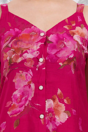 Dark Pink Floral Printed Cotton Palazzo Suit Set