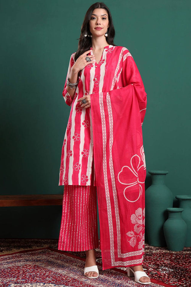 Pink Striped Cotton Palazzo Suit Set