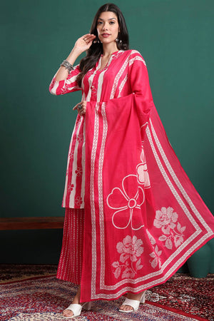 Pink Striped Cotton Palazzo Suit Set