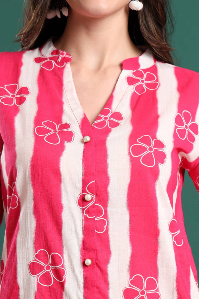 Pink Striped Cotton Palazzo Suit Set