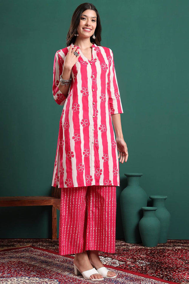 Pink Striped Cotton Palazzo Suit Set