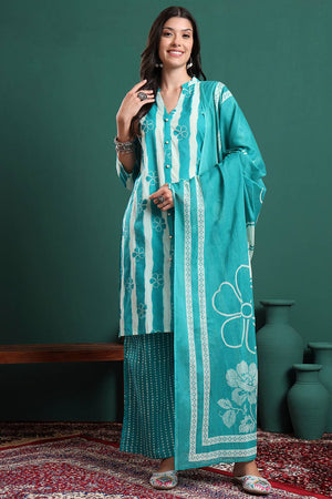 Blue Striped Cotton Palazzo Suit Set