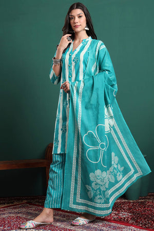 Blue Striped Cotton Palazzo Suit Set