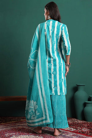 Blue Striped Cotton Palazzo Suit Set