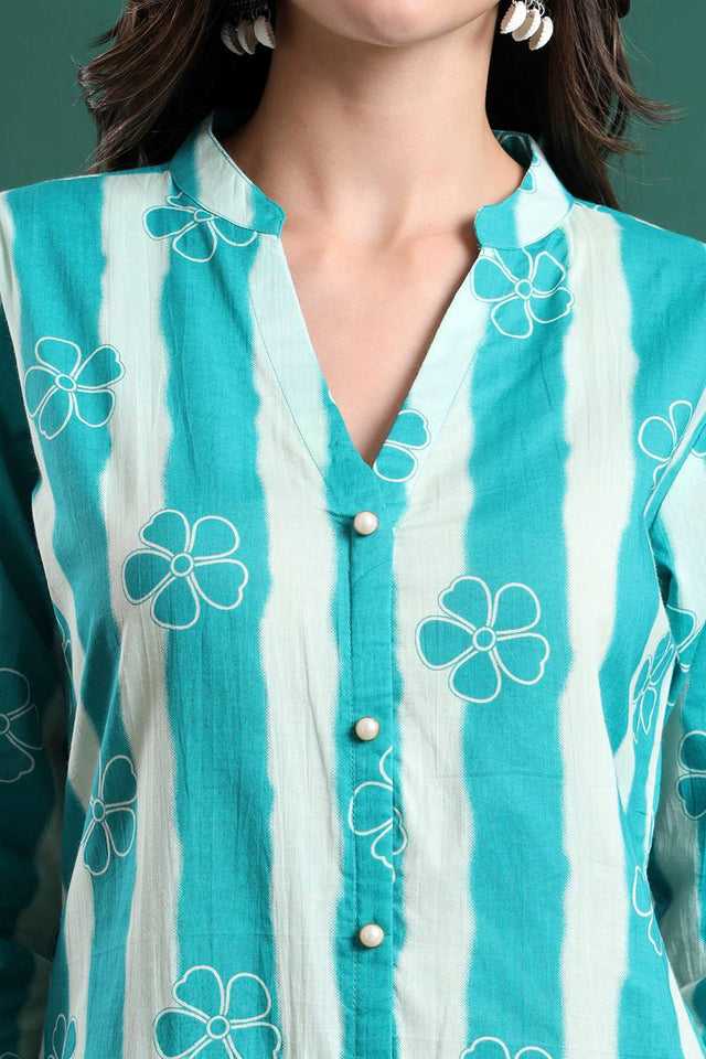 Blue Striped Cotton Palazzo Suit Set