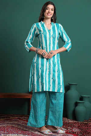 Blue Striped Cotton Palazzo Suit Set