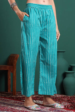 Blue Striped Cotton Palazzo Suit Set