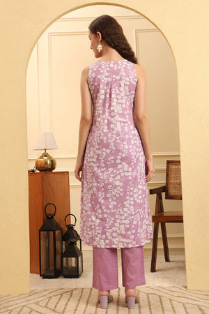 Violet Printed Cotton Straight Cut Suit Set