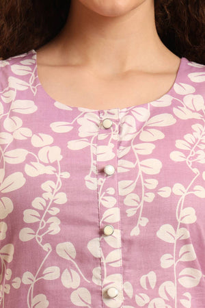 Violet Printed Cotton Straight Cut Suit Set