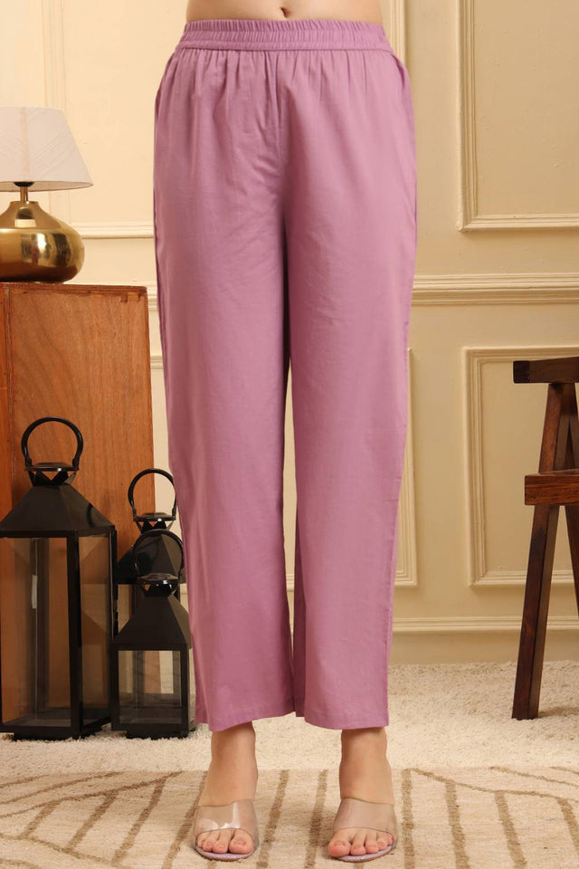 Violet Printed Cotton Straight Cut Suit Set