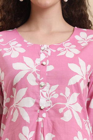 Pink Printed Cotton Straight Cut Suit Set