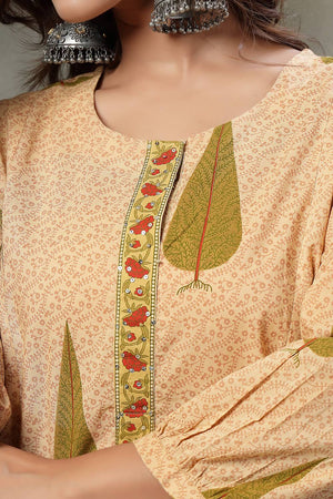 Green Floral Printed Cotton Straight Cut Suit Set