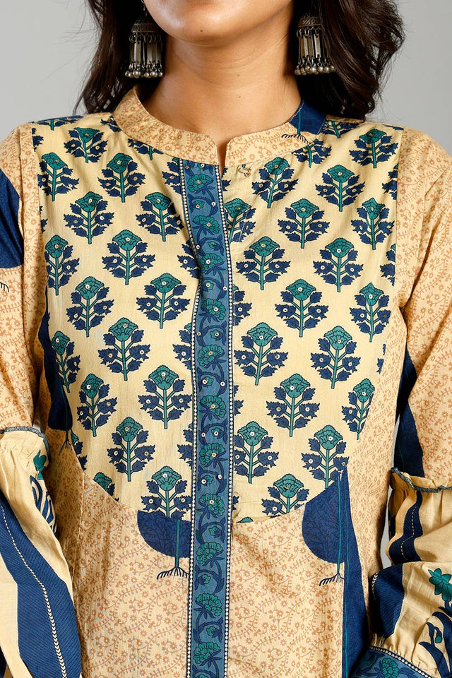 Multi Color Floral Printed Cotton Straight Cut Suit Set