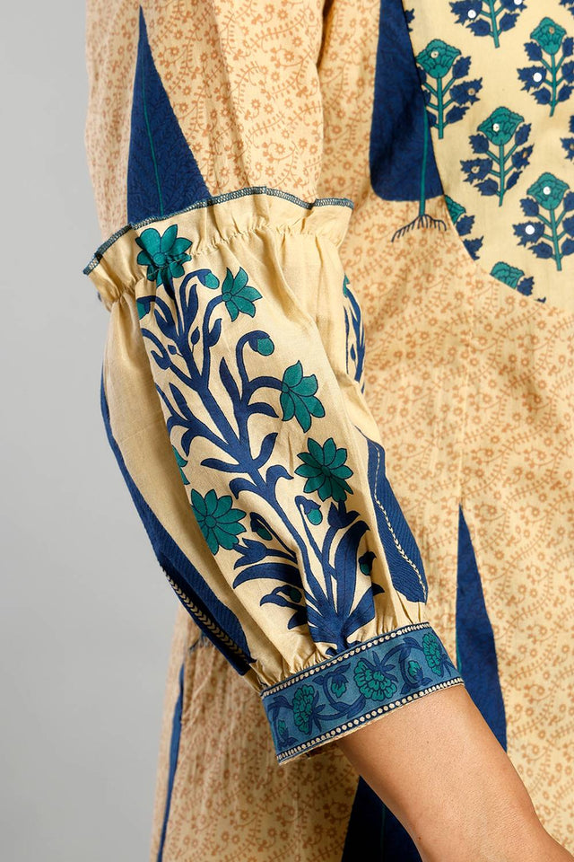 Multi Color Floral Printed Cotton Straight Cut Suit Set