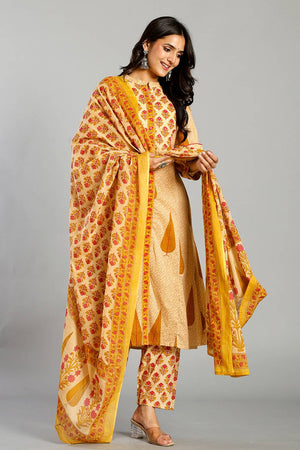 Mustard Ethnic motifs Cotton Straight Cut Suit Set (6734SKDMS)