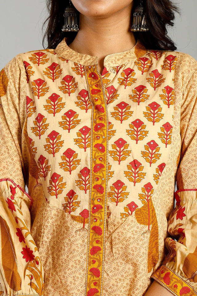 Mustard Ethnic motifs Cotton Straight Cut Suit Set (6734SKDMS)