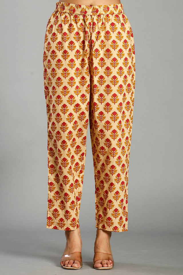 Mustard Ethnic motifs Cotton Straight Cut Suit Set (6734SKDMS)