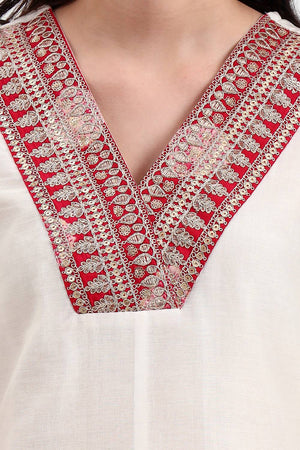 Cream Embroidered Chanderi Straight Cut Suit Set