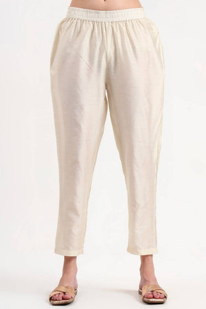 Cream Embroidered Chanderi Straight Cut Suit Set