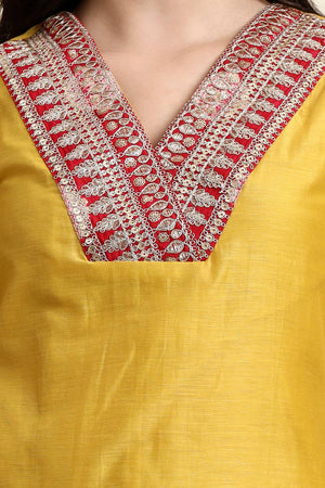 Yellow Embroidered Chanderi Straight Cut Suit Set