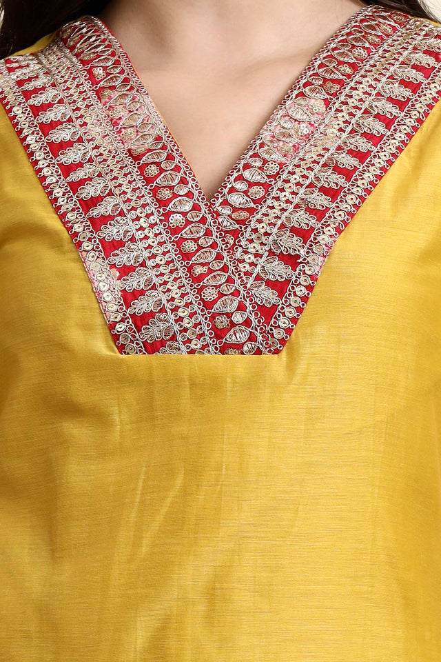 Yellow Embroidered Chanderi Straight Cut Suit Set