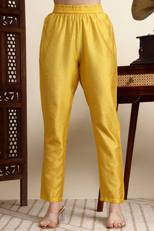 Yellow Embroidered Chanderi Straight Cut Suit Set