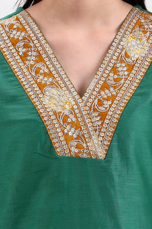 Green Embroidered Chanderi Straight Cut Suit Set