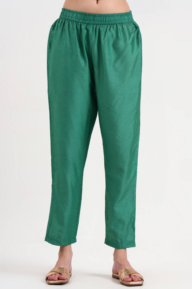 Green Embroidered Chanderi Straight Cut Suit Set