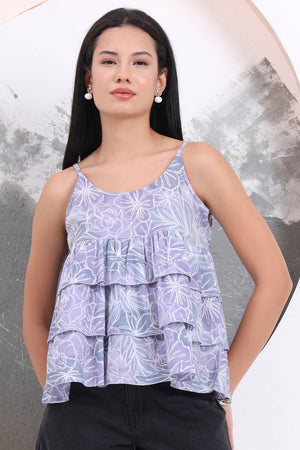 Grey Printed Cotton Tops & Tunics