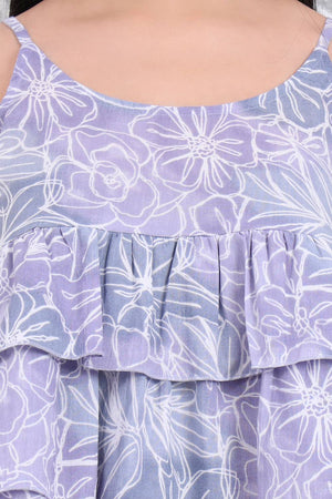 Grey Printed Cotton Tops & Tunics