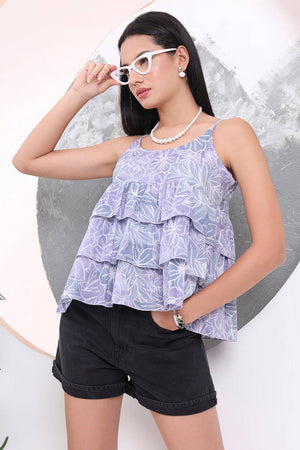 Grey Printed Cotton Tops & Tunics