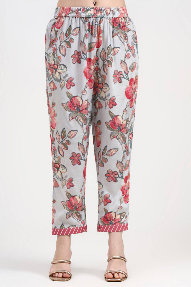 Multi Color Floral Printed Silk Straight Cut Suit Set