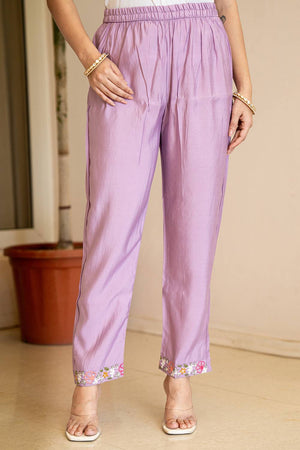 Lavender Solid Chanderi Straight Cut Suit Set