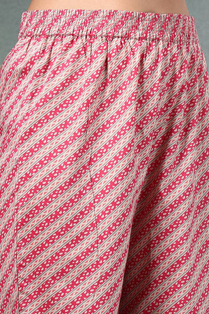 Pink Floral Printed Cotton Anarkali Suit Set