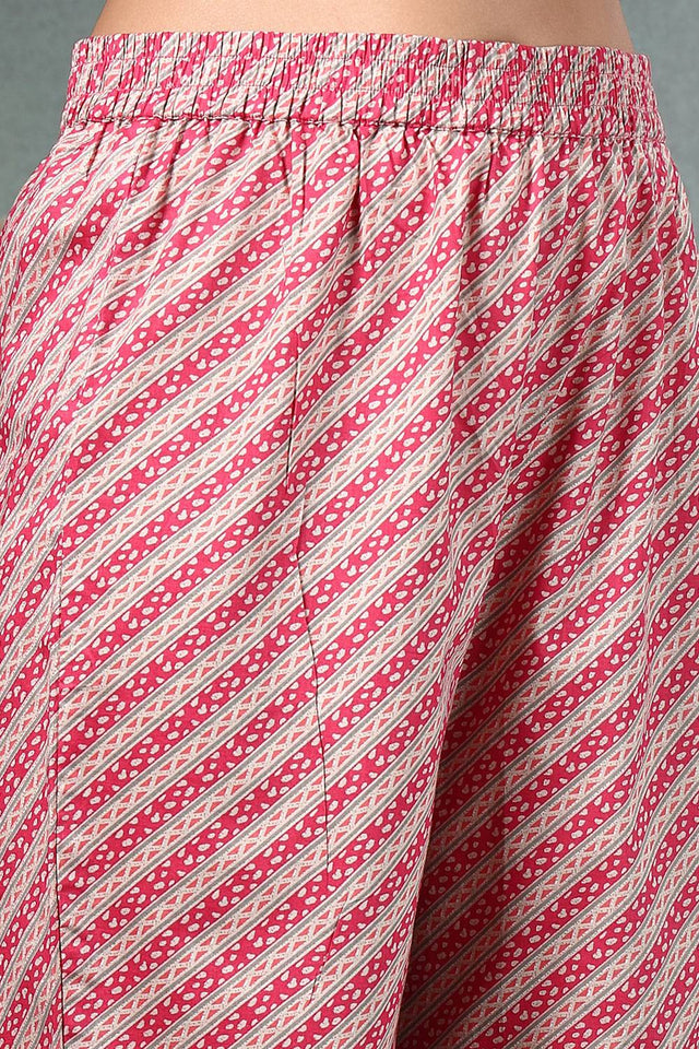 Pink Floral Printed Cotton Anarkali Suit Set