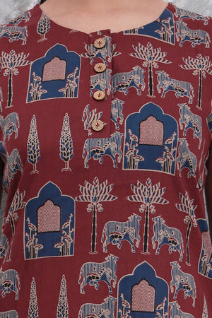 Rust Printed Cotton Straight Cut Suit Set