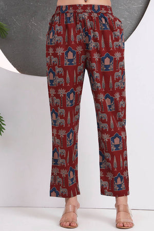 Rust Printed Cotton Straight Cut Suit Set